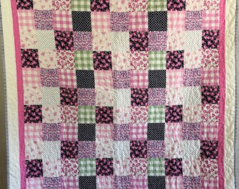 Edredón infantil rosa con estampado floral estilo cottagecore, manta de bebé hecha a mano con retazos, estilo shabby chic, decoración para habitación de niña, 42 x 42