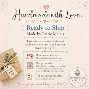 May include: A beige gift box tied with twine and a sprig of greenery, next to a sign that says "made with love." The image also includes text that reads "Handmade with Love" and "Ready to Ship."