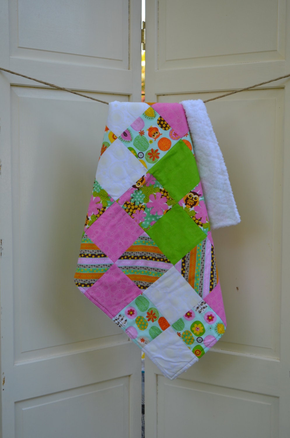 Owl Baby Quilt, Cloud Backing, Nursery Decor