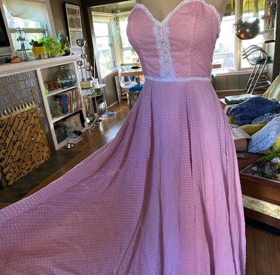 1970s vintage authentic Gunne Sax blush pink maxi