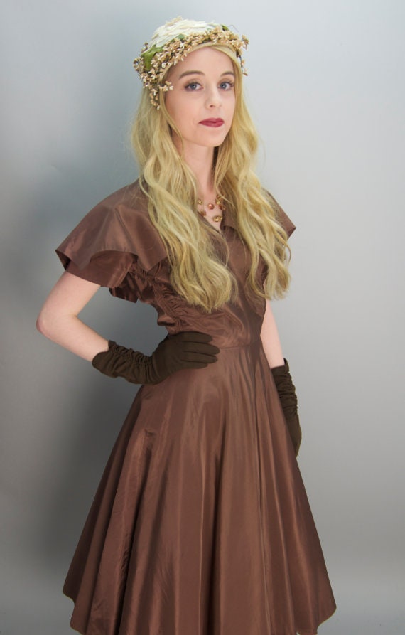 Vintage 1940s chocolate brown dress 40s day dress