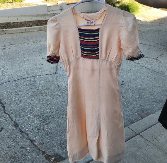 Vintage RARE 1940s light pink with rainbow ribbon