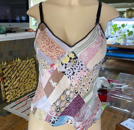 Vintage 1990s silk patchwork crop tank top