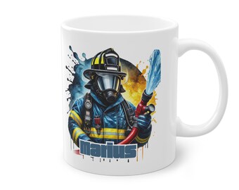 Personalized Firefighter Mug | Firefighter Gift | Coffee Mug with Name & Fire Extinguisher Design | Firefighter Gift Idea | Crebemo Gift