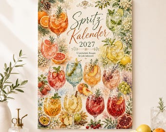 Spritz Calendar 2027 DIN A4 Wall Calendar, Cocktail Calendar for Hanging, Aperol Spritz Calendar, Recipe Calendar 2027, Kitchen Calendar