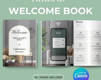Modello di libro di benvenuto digitale Airbnb, moderno libro di benvenuto Airbnb, guida stampabile Canva, guida per case vacanze per Airbnb Vrbo