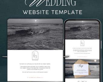 Black and White Wedding Website Template With RSVP Details | Customisable Save The Date Wedding Canva Template | Simple DIY Website