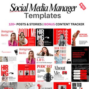 Red Social Media Manager Instagram Templates, SMM Canva Templates, Social Media Manager Kit Bundle, IG templates Social Media Manager