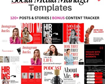 Red Social Media Manager Instagram Templates, SMM Canva Templates, Social Media Manager Kit Bundle, IG templates Social Media Manager