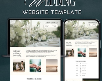 Aesthetic Wedding Website Template With RSVP Details | Customisable Save The Date Wedding Canva Template | Simple DIY Website