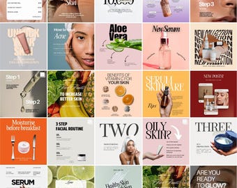 300 publicaciones de plantillas de Instagram para esteticistas sobre cuidado de la piel • Plantilla Canva para publicaciones de Instagram de esteticistas sobre cuidado de la piel • Publicaciones en redes sociales sobre cuidado de la piel
