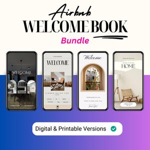 Modèle numérique d&#39;offre groupée pour hôte Airbnb, ensemble de plaques de bienvenue Airbnb imprimable, ensemble de livres de bienvenue Airbnb, ensemble de livres de bienvenue interactifs Airbnb pour mobile