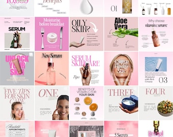 300 Pink Esthetician Skincare Instagram Template Posts • Skincare Instagram Esthetician Bundle Canva Template • Skincare Social Media Posts