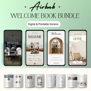 Modèle numérique d&#39;offre groupée pour hôte Airbnb, ensemble de plaques de bienvenue Airbnb imprimable, ensemble de livres de bienvenue Airbnb, ensemble de livres de bienvenue interactifs Airbnb pour mobile