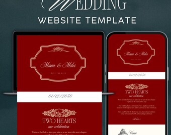 Vintage Wedding Website Template With RSVP Details | Customisable Save The Date Retro Wedding Canva Template | Old Money Wedding Website