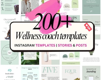 Holistic Instagram Template for Coaches, Wellness Instagram Canva posts and stories, Therapist Mental Health Canva Templates