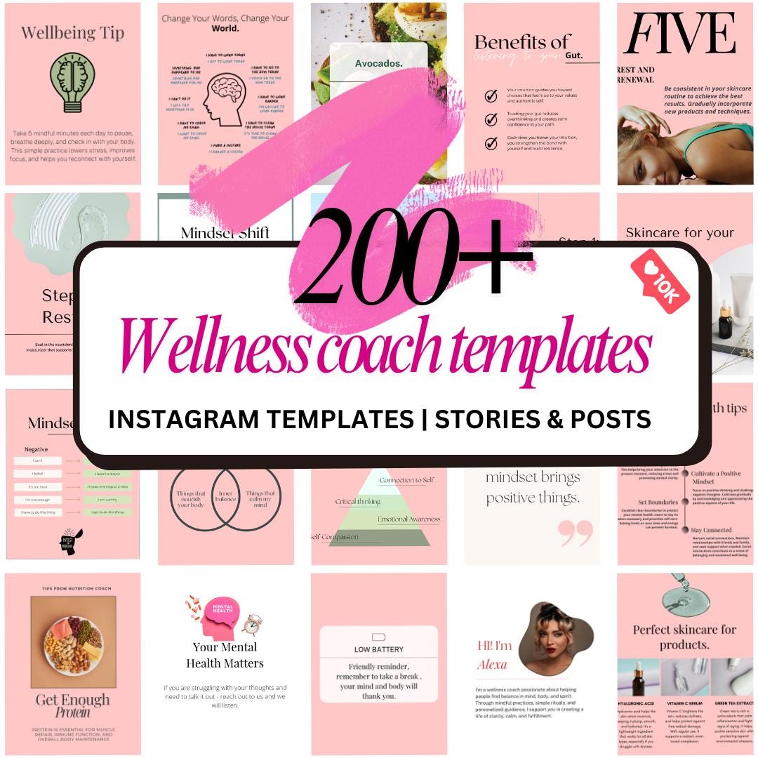 Pink Holistic Instagram Template for Coaches, Wellness Instagram Canva ...