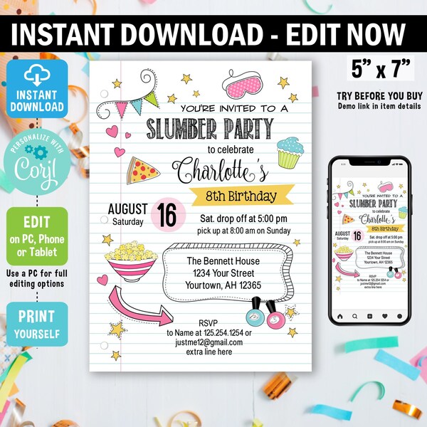 Pajama Party Invite Etsy