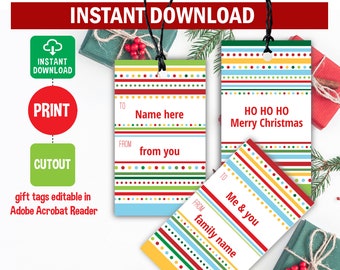 Holiday Gift Tags, Editable, digital, PDF file, christmas gift tags, DIY, gift tags, Instant download