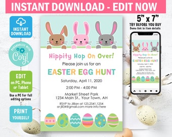 Easter Birthday Invitation Easter Egg Hunt Invite ecard Easter Bunny evite Printable Jpeg Digital Invitation Easter Invitation