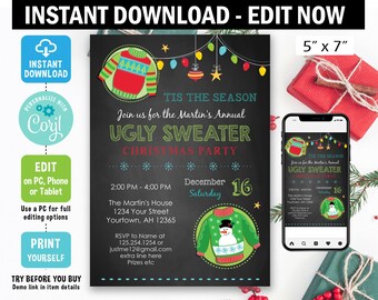 Christmas Holiday Invitation EDIT with Corjl  christmas invitation holiday party Ugly Sweater Party