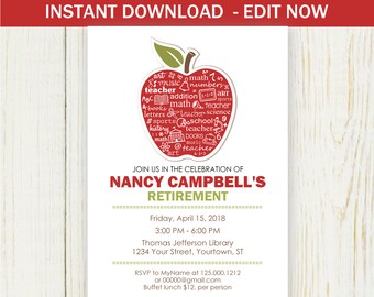 teacher retirement invitation etsy