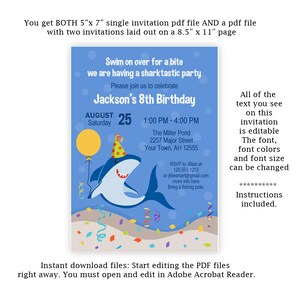 Shark Birthday Invitation, shark Invitation, Shark Party, fishing, Outdoor Party, Instant download, template, Printable, editable image 2