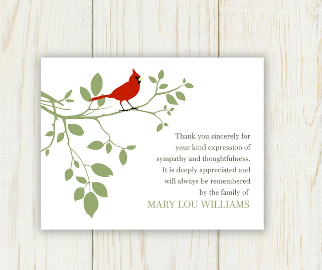 red bird funeral thank you card digital sympathy card etsy