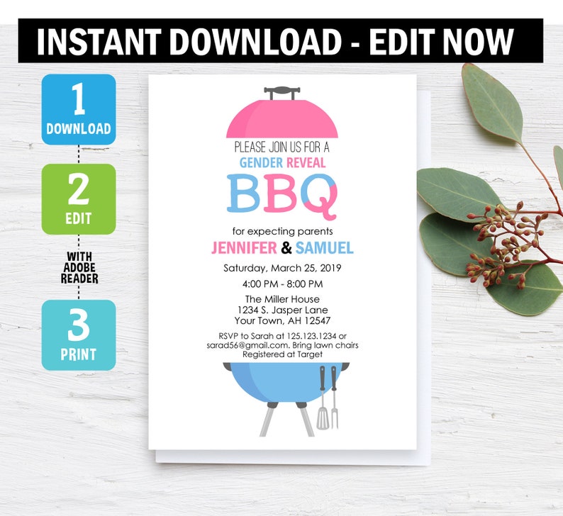 BBQ Gender Reveal Invitation Barbeque Invitation Boy or Etsy