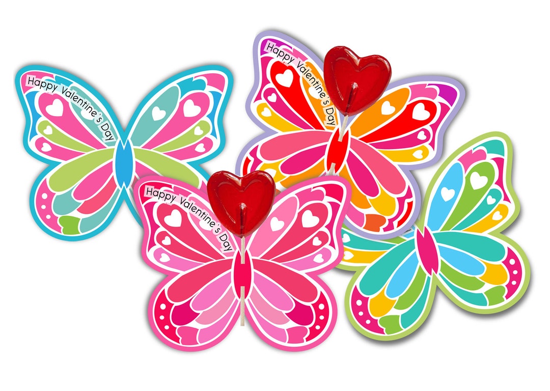 Valentine's Cards for Lollipops Butterflies for Kids Editable Digital ...