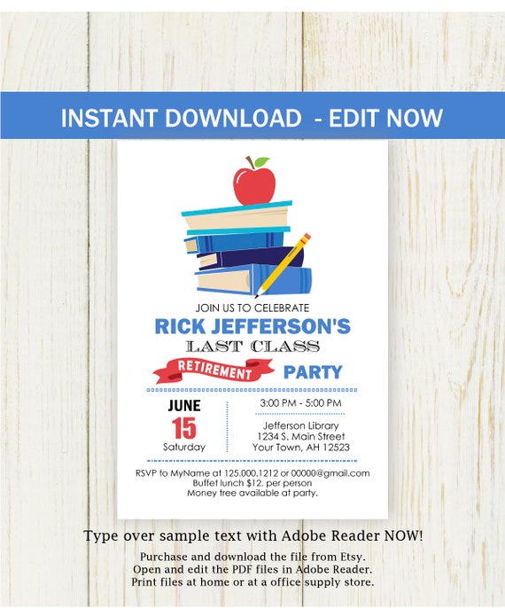 retirement invitation instant download edit now invitation books teacher retirement teacher retirement invitation template