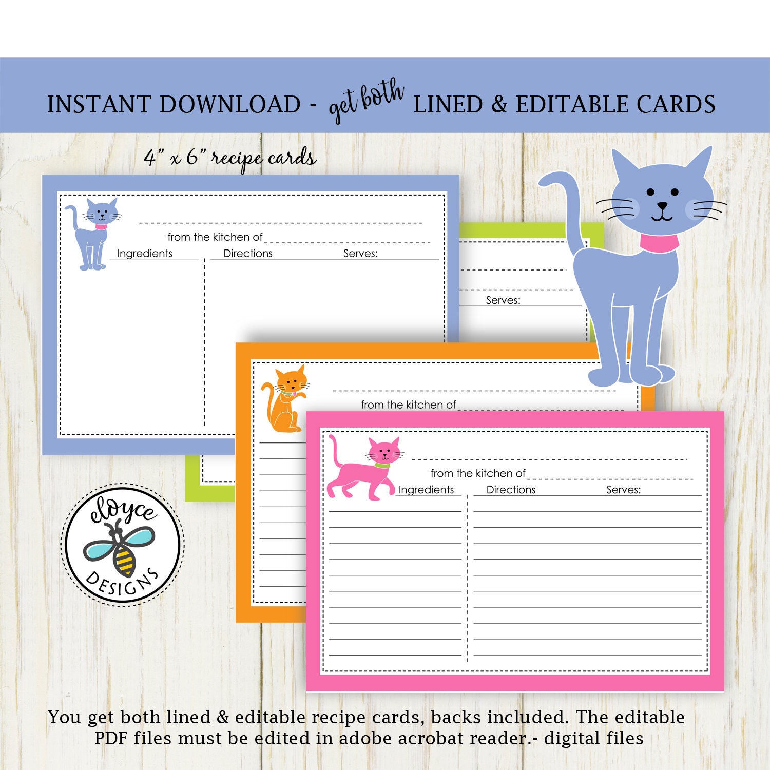 Cats Recipe Cards 4x6 Kittens Cat Recipe Card Both Lined and | Etsy