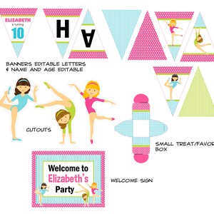 Gymnastic Party Package, Printable Decorations Set, Digital Party ...