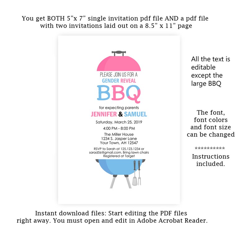 BBQ Gender Reveal Invitation Barbeque Invitation Boy or Etsy