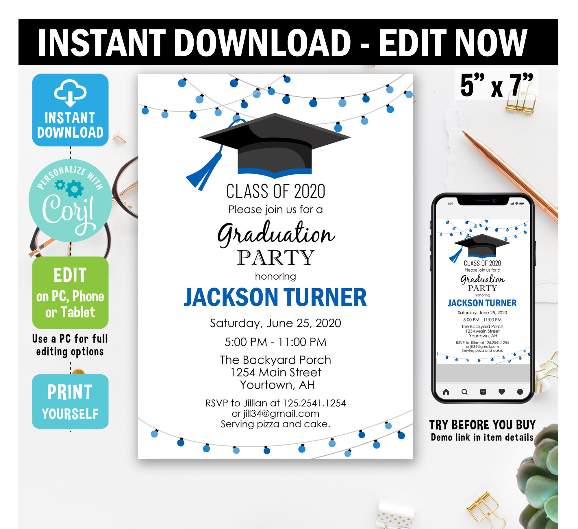 Paper & Party Supplies Invitations & Announcements Instant Download Corjl 02722GPD DIY