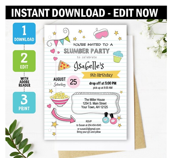 sleepover birthday invitation slumber party invite pajama birthday invitation printable and editable sleepover party invitations