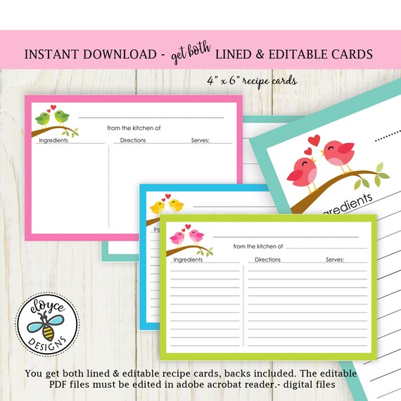 Love Birds Personalized Recipe Cards (#266)