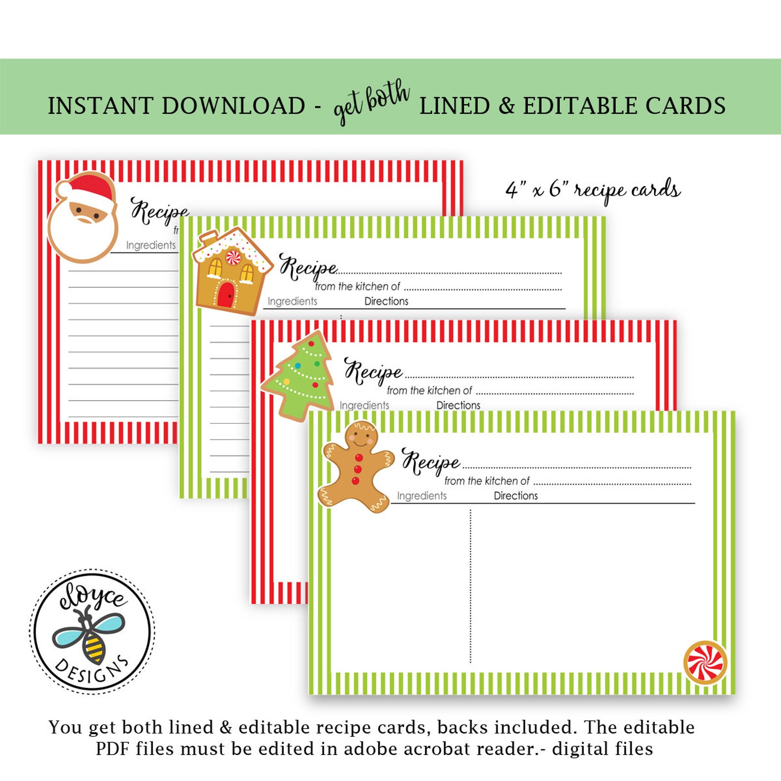 christmas-recipe-cards-printable-4x6-both-editable-and-lined-etsy