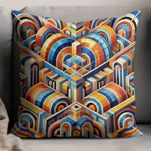 Geometric abstract pillow cover, vibrant throw pillow case, modern home decor cushion, colorful pillow for sofa, unique eye catching gift