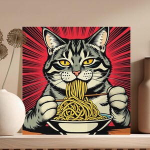 Cat art print cat lover gift funny cat colorful wall art large cat poster canvas home decor dining room art gift living room art cat mom dad