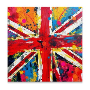 British Flag Pop Art Poster / Canvas, Modern Abstract British Wall Art, Colorful Union Jack Print, Living Room Art, UK Themed Artwork Gift