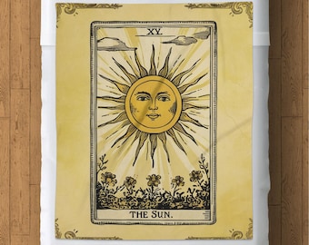 Vintage Sun Tarot Card Blanket, Mystical Fleece Throw (50x60)