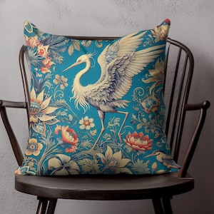 Decorative Bird Pillow Case, Floral Bird Cushion Cover, Nature Inspired Throw Pillow, Elegant Home Decor, Blue Bird Print Pillow Cover, Gift