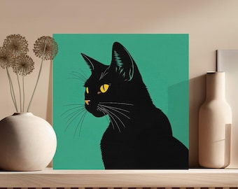 Black Cat Silhouette Poster | Minimalist Feline Art, Glossy Print (12x12)