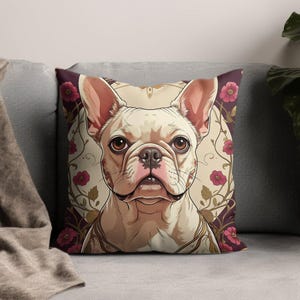 French Bulldog Throw Pillow, Dog Lover Gift, Cute Pet Home Decor, Decorative Pillowcase, Animal Illustration Cushion, Morris style dog