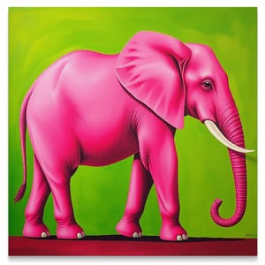 Pink Elephant Poster / Canvas, Bathroom Art, Bathroom Decoration Print, Animal Picture, Vintage Wall Art, Toilet Art, Cool Living Room Decor