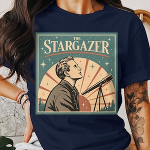 Vintage Stargazer Art Retro Space T-Shirt, Celestial Astronomer Tee, Star Gazing Graphic Shirt, Unique Astrology Gift, Universe Lover Top