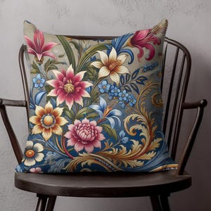Floral Decorative Pillow Cover, Vintage Floral Throw Pillow, Botanical Print Cushion Cover, Decorative Pillowcase, Elegant Home Decor, Gift