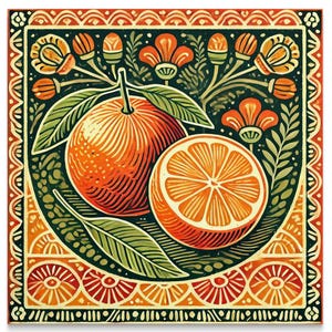 Vintage Fruit Art Print, Retro Orange Illustration, Kitchen Wall Decor, Unique Fruit Poster, Botanical Wall Art, Nature Print, kitchen art