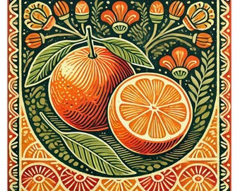Vintage Orange Art Print, Retro Kitchen Botanical Decor